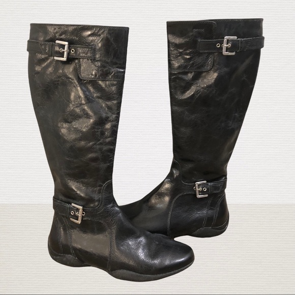 Brand New Geox Waterproof Black Distressed Leather Tall Boots - Picture 3 of 6